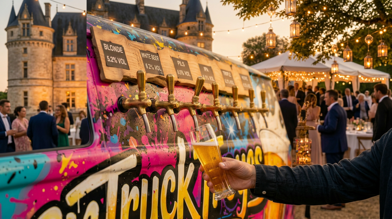 VW Combi vintage transformé en bière truck avec 6 tireuses
